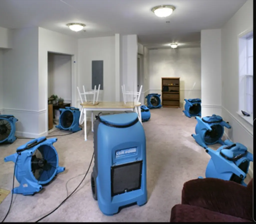 Air movers and dehumidifier setup for Water Damage Restoration in Santa Cruz